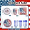 140PCS 4th of July Patriotic Party Supplies Set for 20 Guests – American Flag Disposable Tableware Kit with Plates, Cups, Napkins & Cutlery for Independence Day & Election Day Decorations (Light Blue Theme)